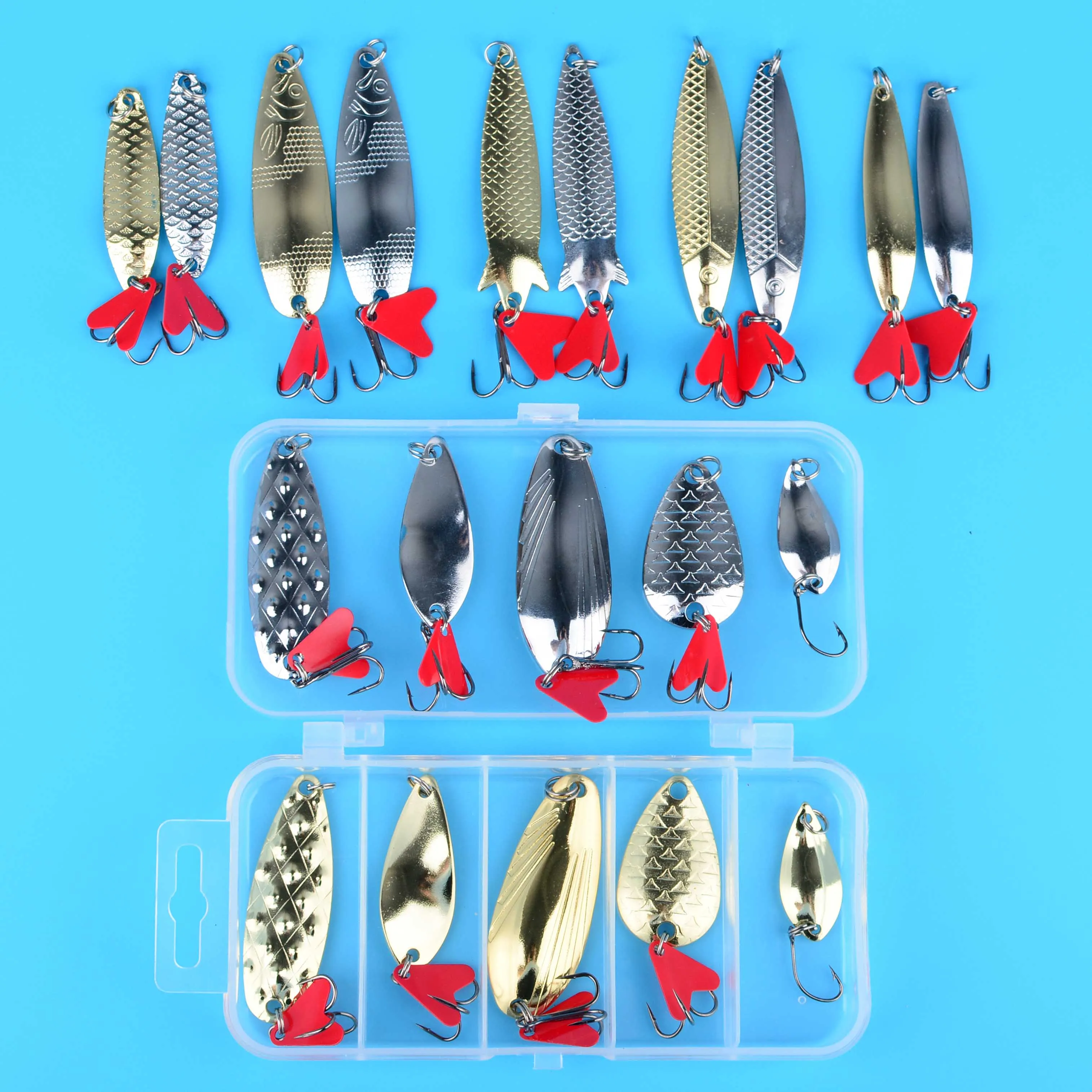 Kit completo de 20 señuelos de pesca mixtos con cucharas, wobblers y cebos duros