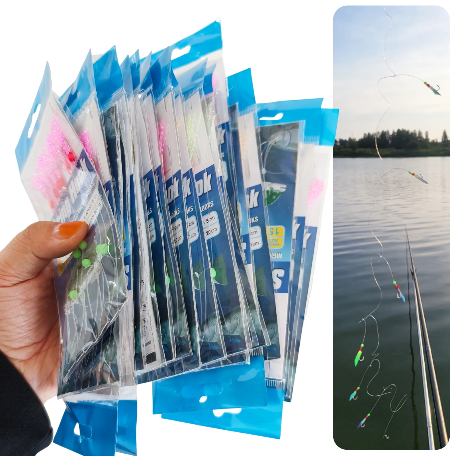 FREE FISHER Sabiki con aparejos y cuentas luminosas para agua dulce