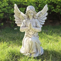 Figura ángel arrodillado resina artesanal para jardín europeo