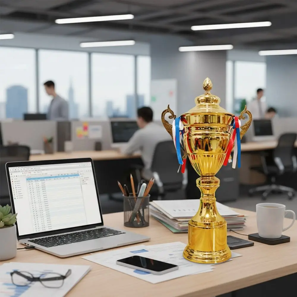 Trofeo dorado de reconocimiento con tapa, diseño personalizable - imagen 5
