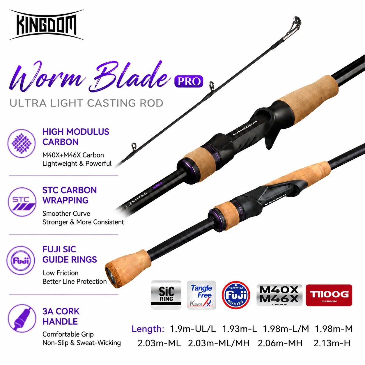 Caña ultraligera Spinning Kingdom Worm Blade PRO F con guías Fuji SIC - imagen 3