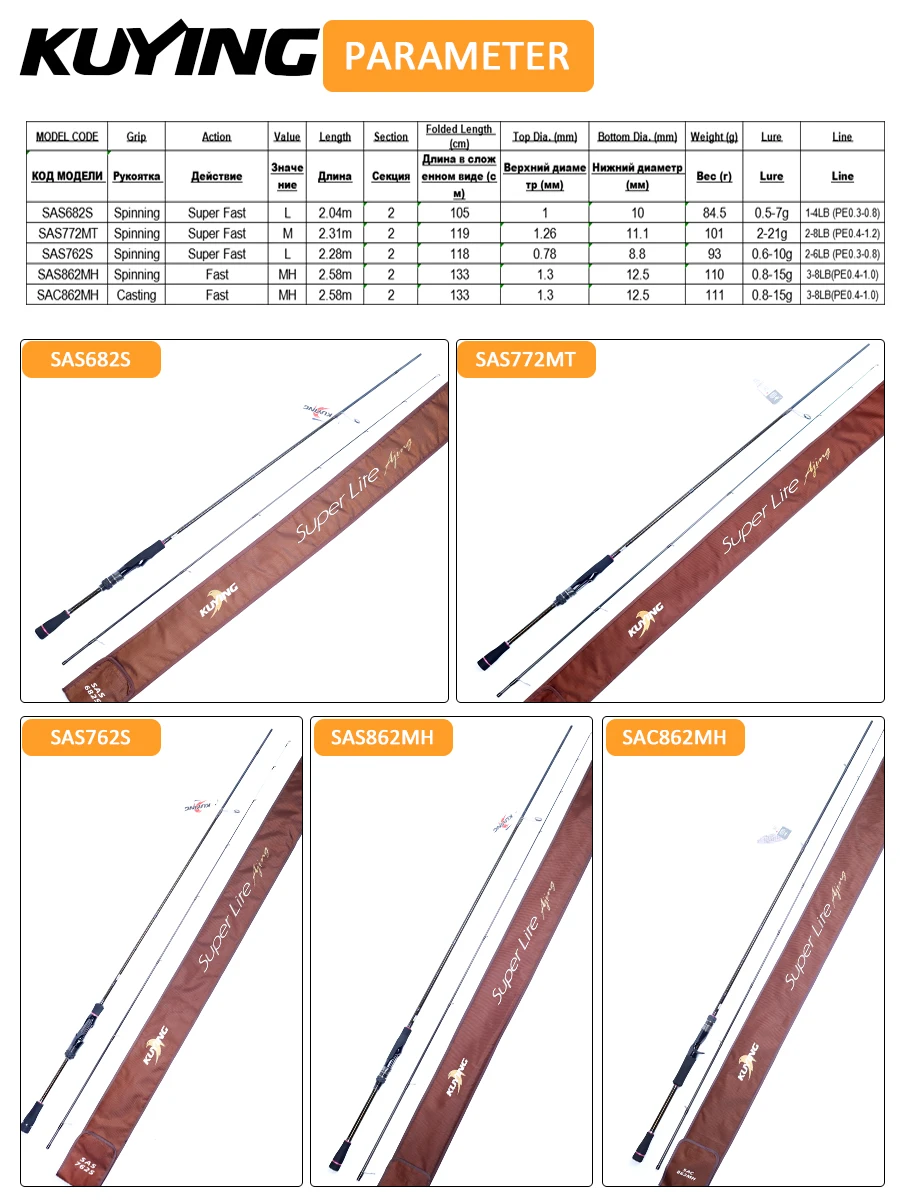 Modelos KUYING SUPERLITE con diferentes longitudes
