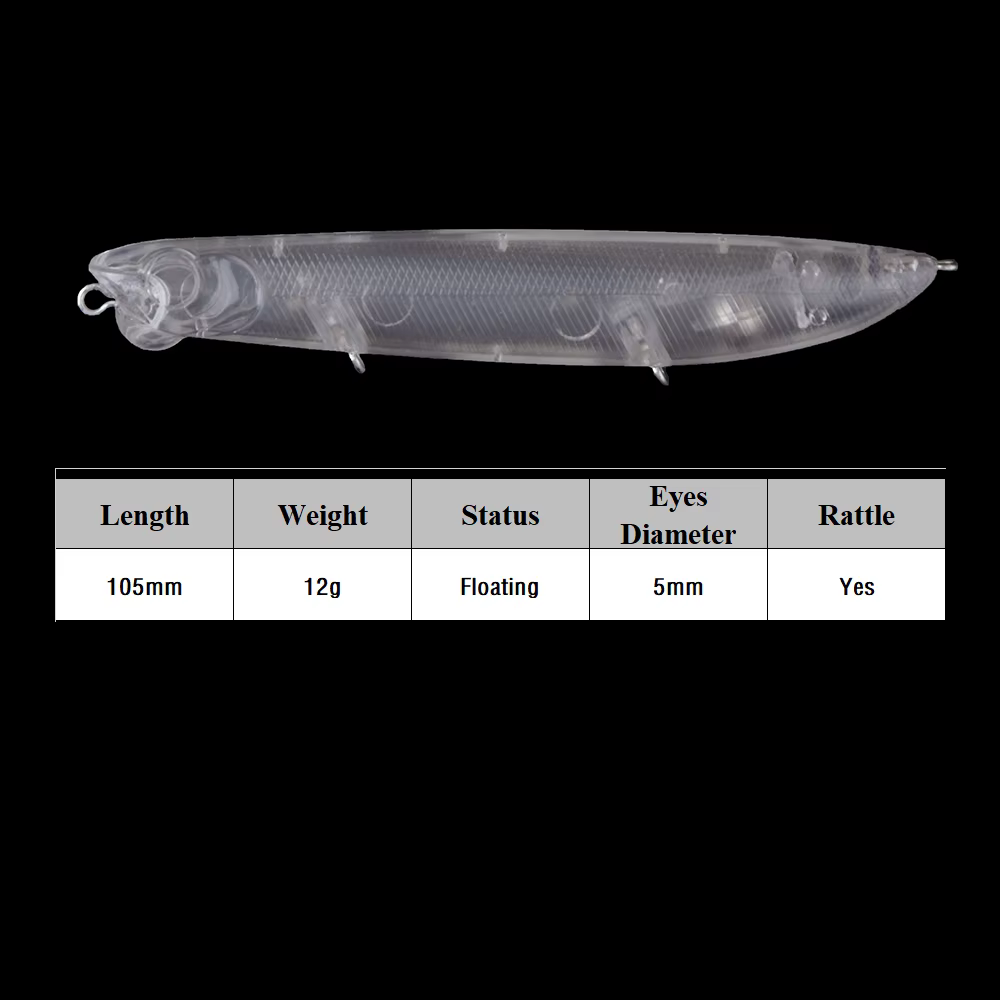 Chan'sHuang Pencil Bait Sonajero Flotante 10,5 cm 12g Blanco DIY - imagen 3