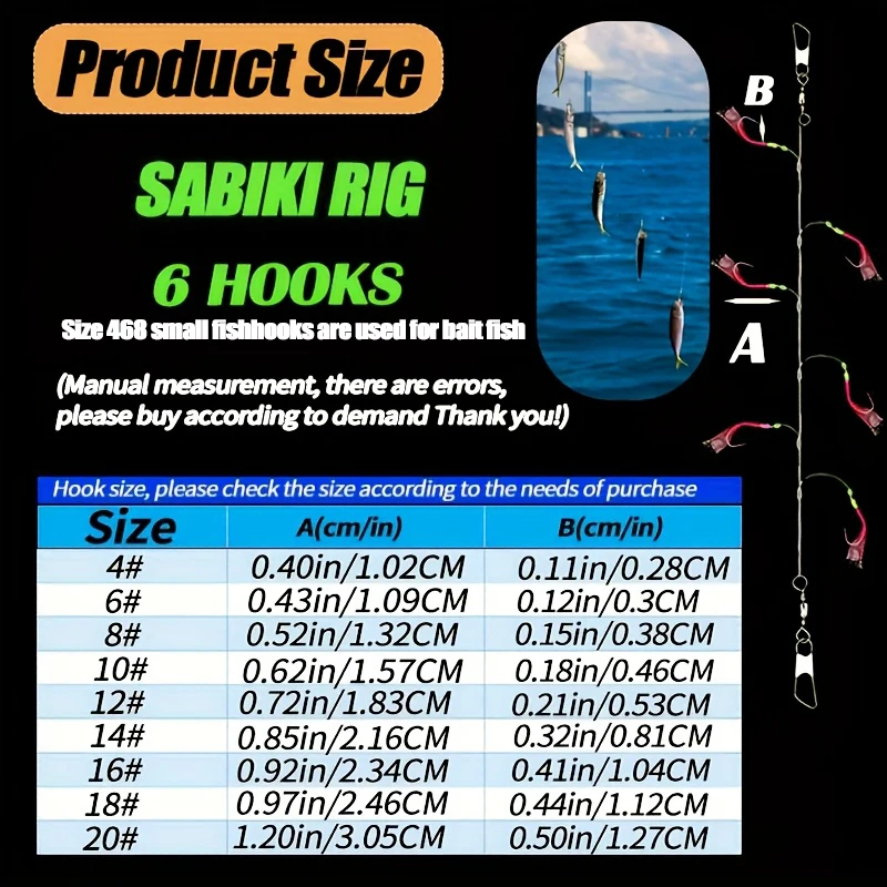 Kit Sabiki nocturno – Anzuelos de carbono con cuentas para caballa