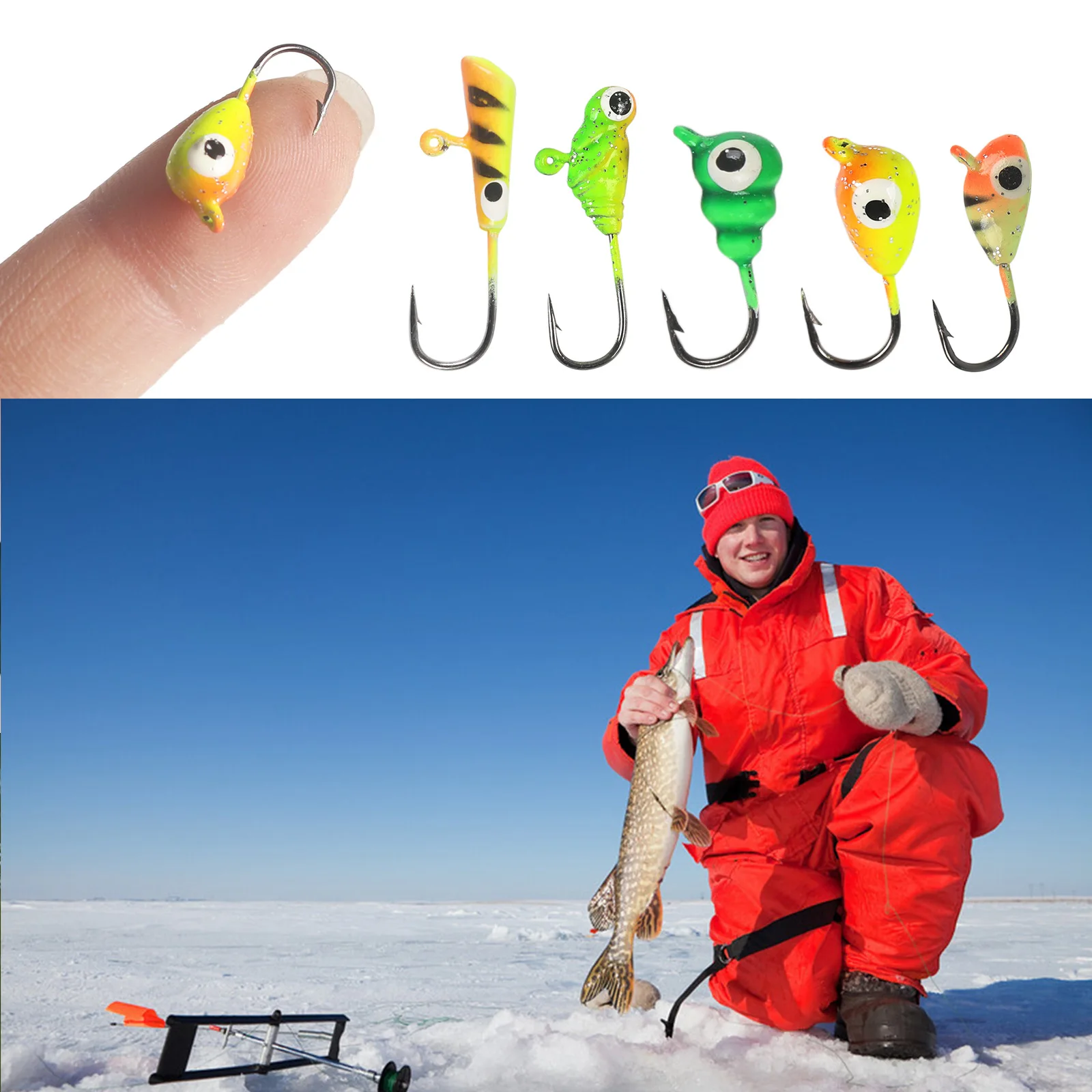 Anzuelo Jig Head de hielo con púas de acero carbono - imagen 2