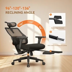 Silla ergonómica con reposapiés MagicH-BP – lumbar adaptativo ajustable