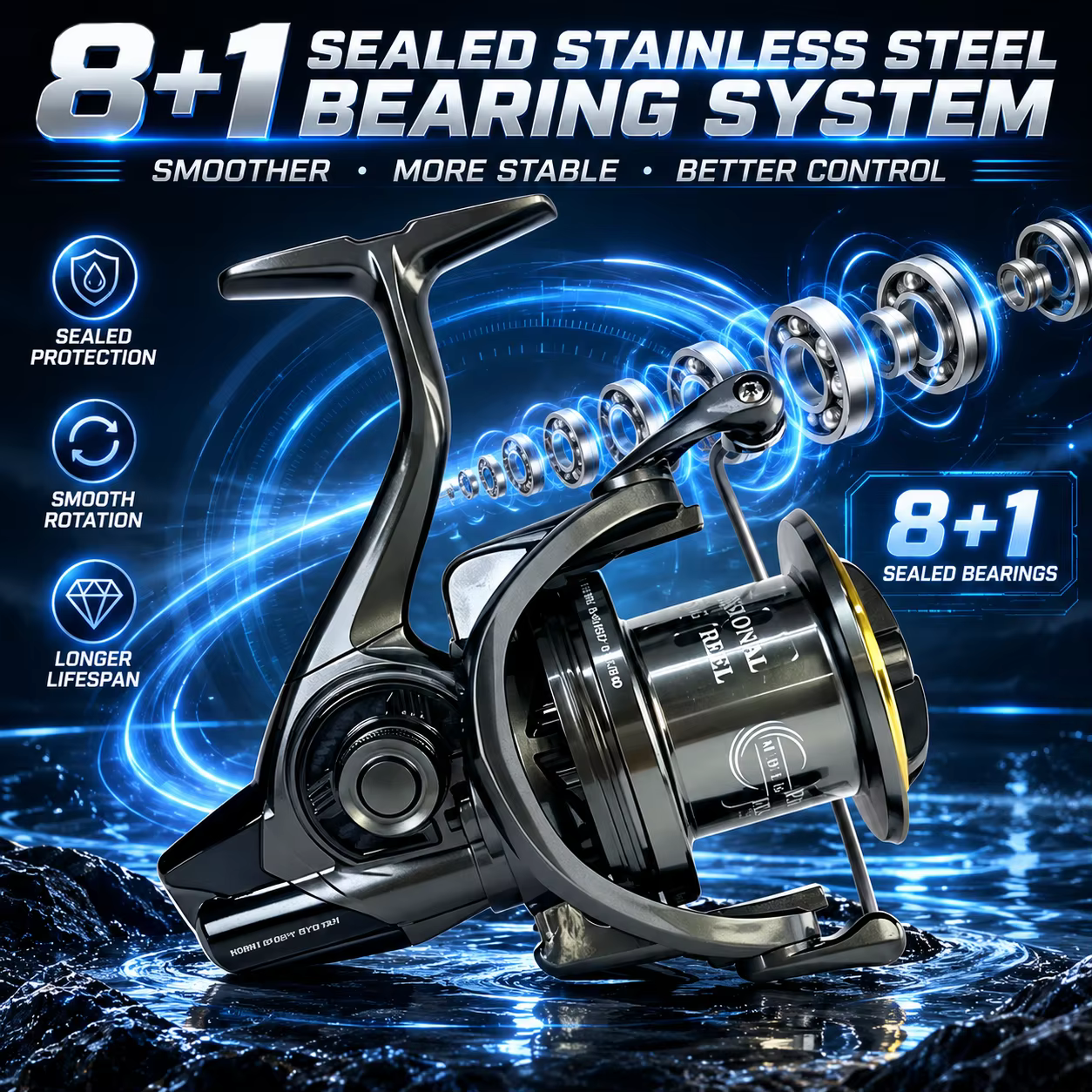 Carrete de Surfcasting MBLN para Agua Salada con Freno Potente - imagen 2