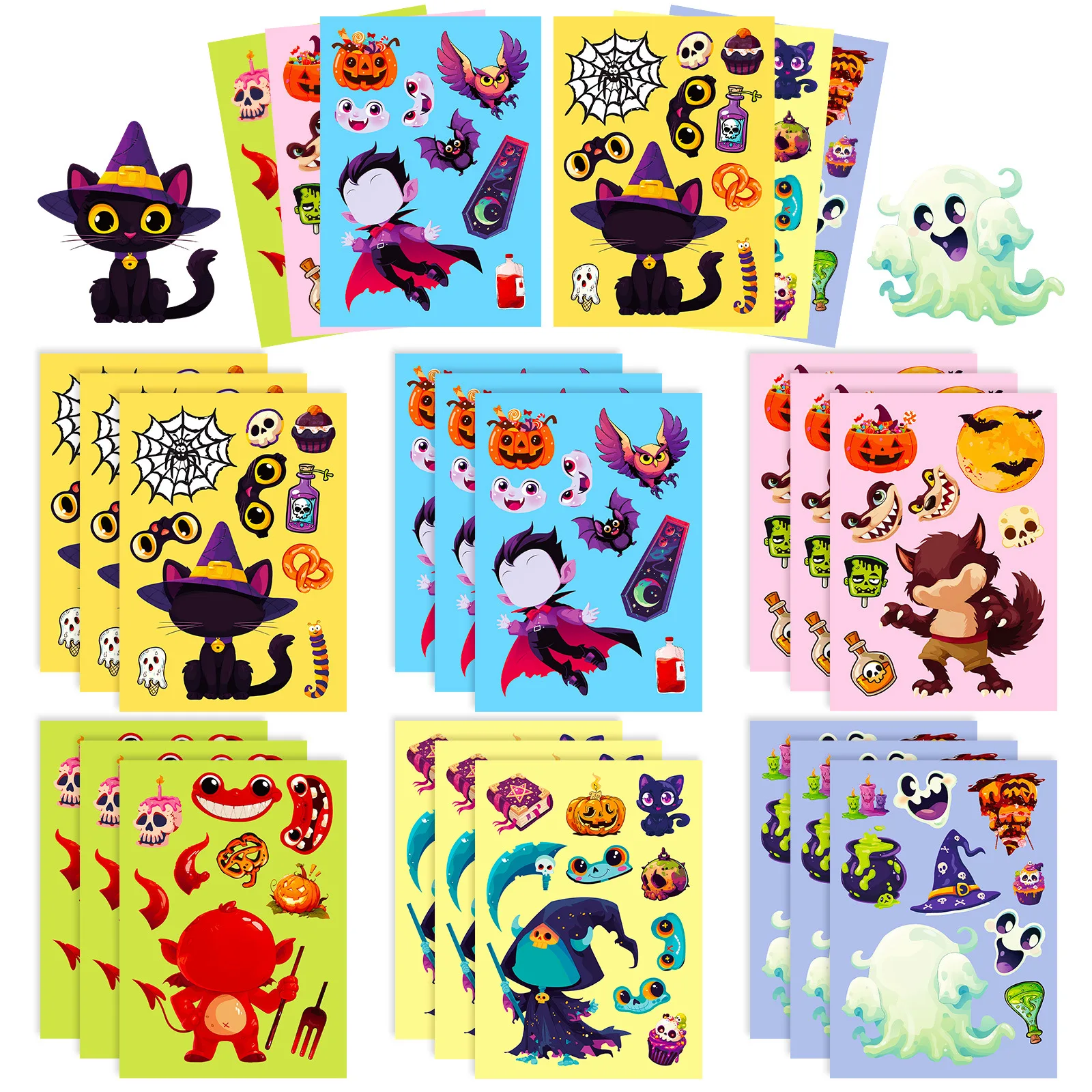 Pegatinas de gatos negros y vampiros para Halloween
