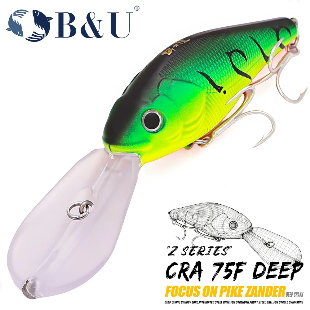 B&U Crankbait Deep Diving UV con tungsteno para lucio y zander