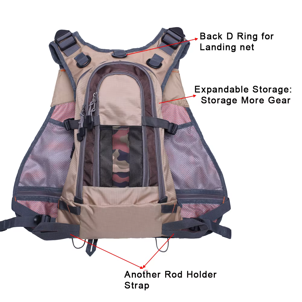 Chaleco de pesca con bolsillos y mochila de malla para accesorios - imagen 3