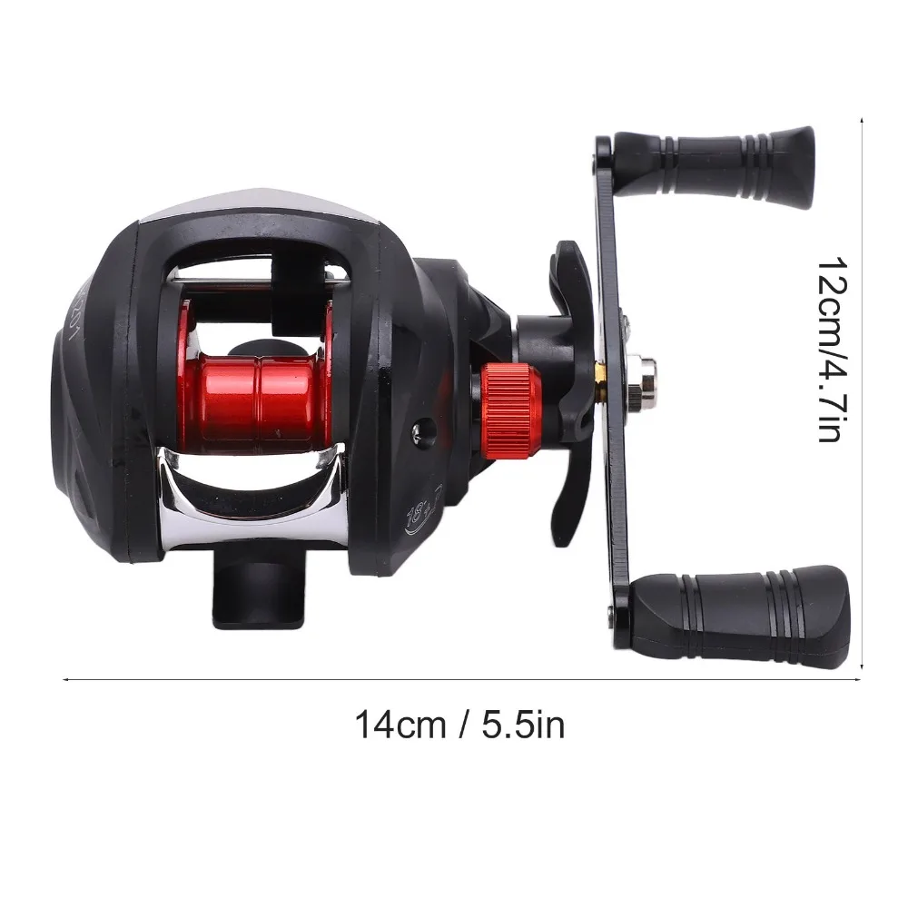 Carrete baitcasting de perfil bajo negro y rojo