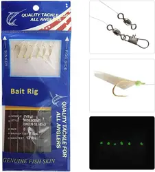 Real aparejos cebo luminoso piel pescado con anzuelos giratorios