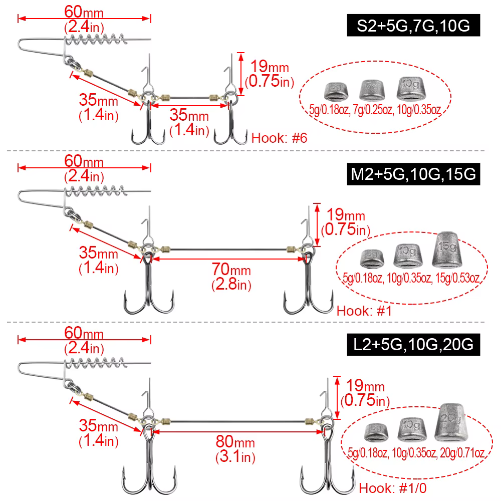 Spinpoler Anzuelos Triples Plomados Intercambiables Inox – Para Vinilos y Lucio - imagen 4