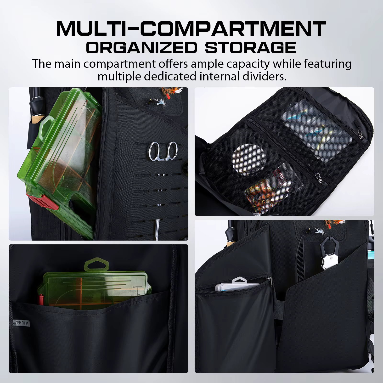 Goture 3700 mochila pesca con malla transpirable, gancho D y bolsillos herramienta