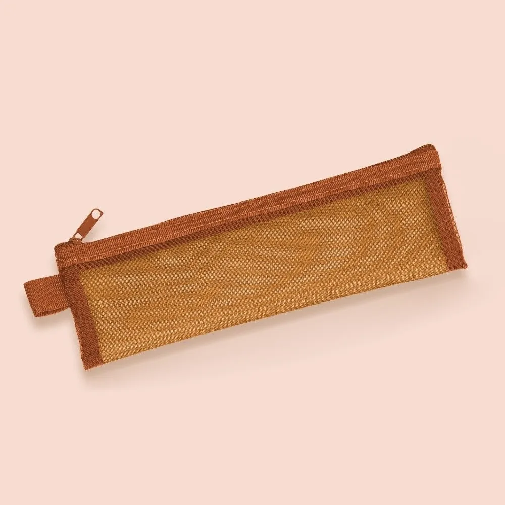 Estuche de lápices transparente cuadrado con bolsillo de malla