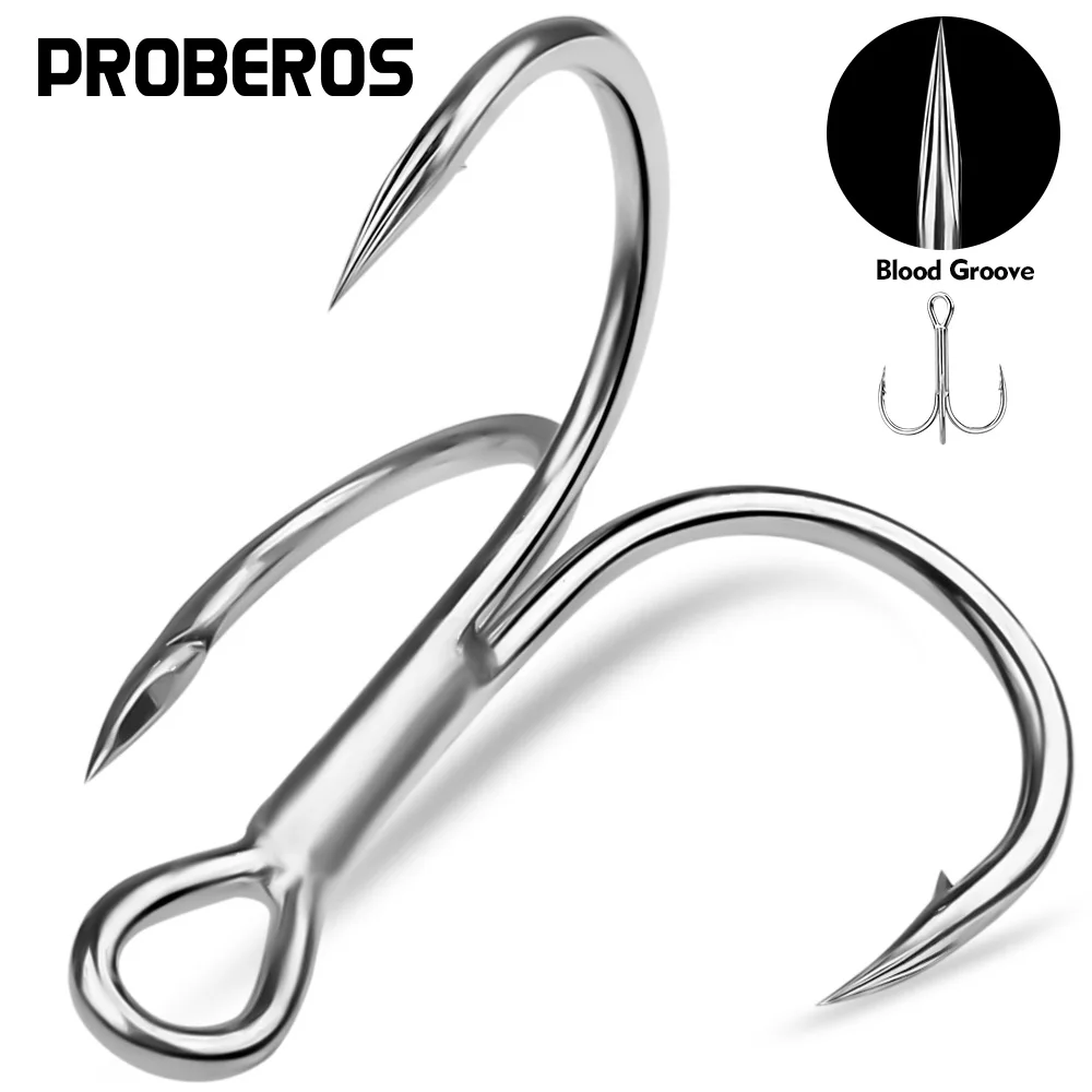 Anzuelos triples de acero carbono con púas afiladas Proberos