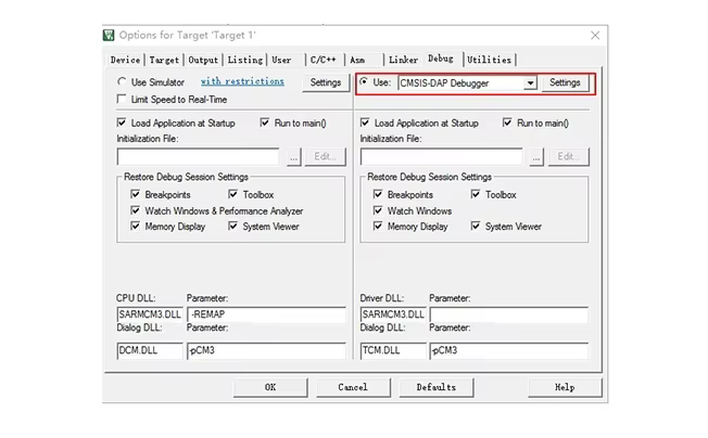 Configuración del depurador CMSIS-DAP en Keil MDK