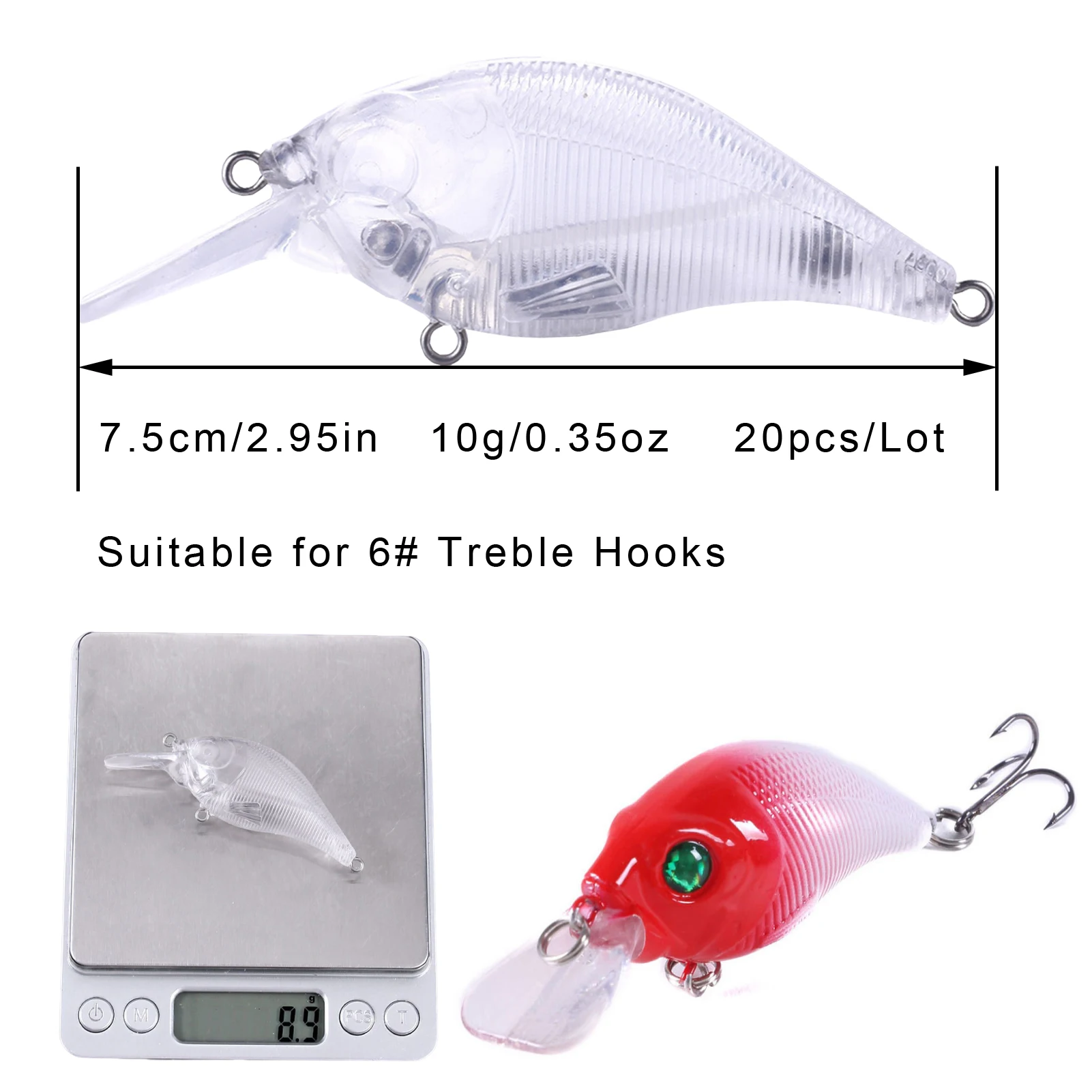 Cuerpo transparente de ABS para señuelos de manivela
