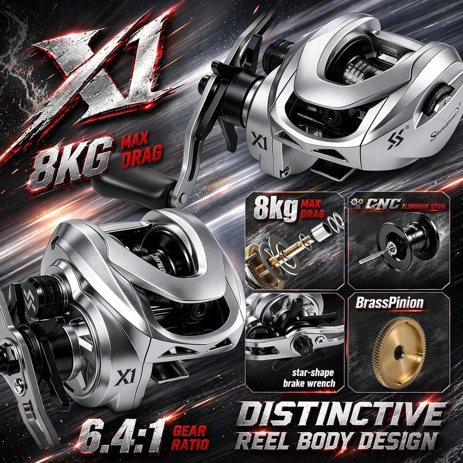 Carrete baitcasting en uso