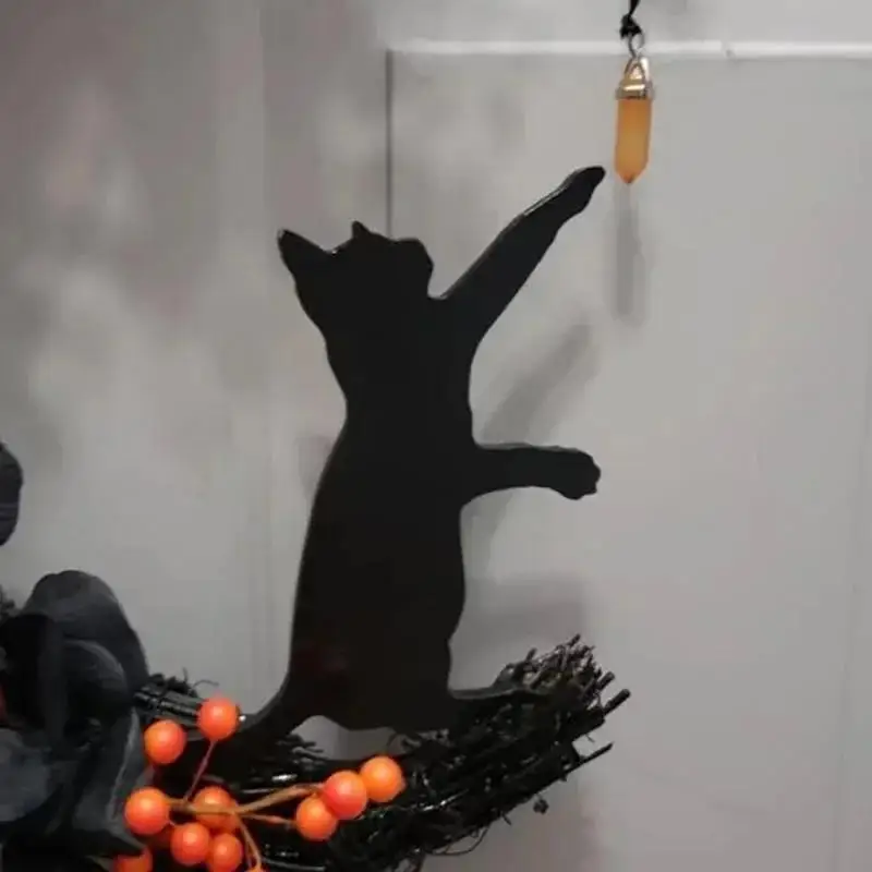 Adorno colgante Halloween gato negro, rosa y luna para puerta - imagen 2