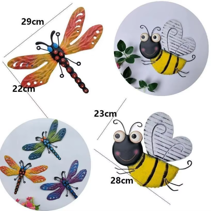 Escultura de jardín de hierro 3D libélula y abeja para exterior - imagen 3