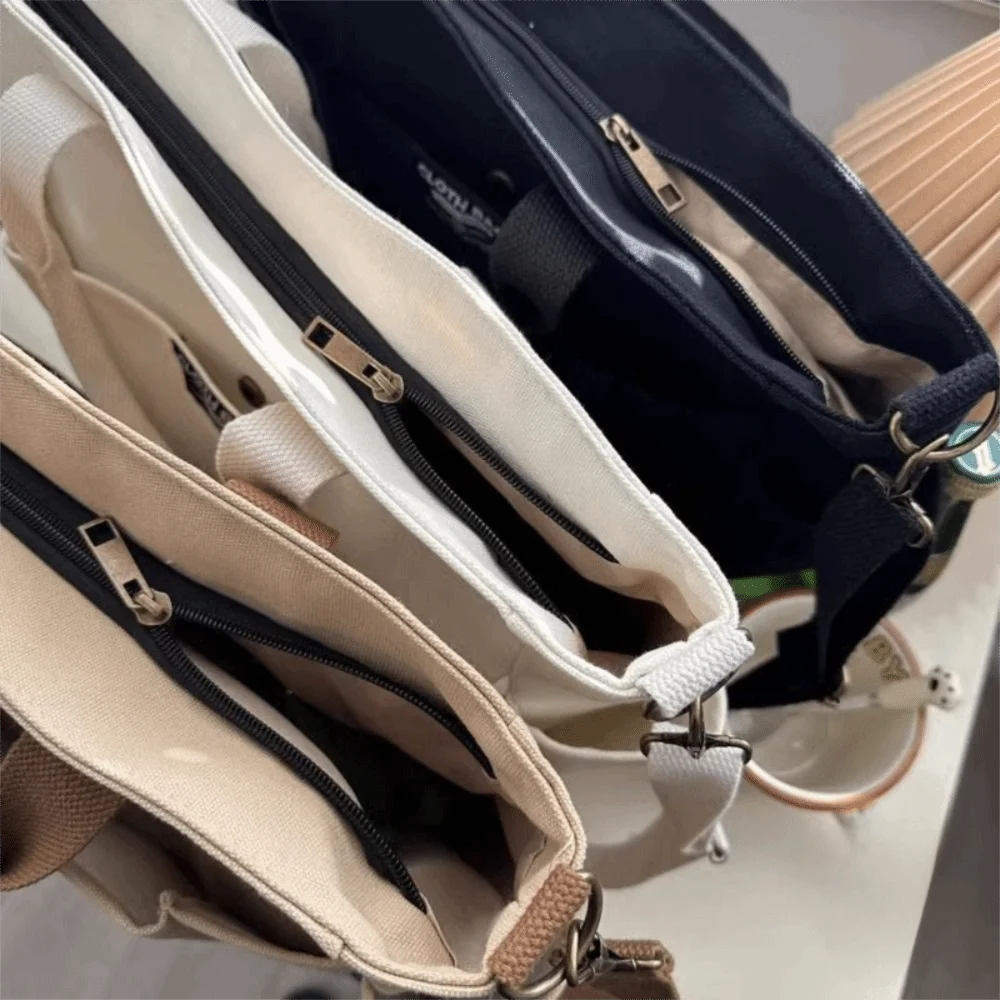 Bolsa bandolera de lona con bolsillos, gran capacidad - imagen 2