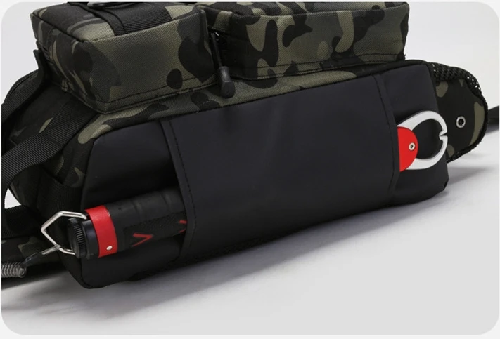 Bolsa de pesca tipo riñonera con compartimentos ajustables para señuelos pequeños