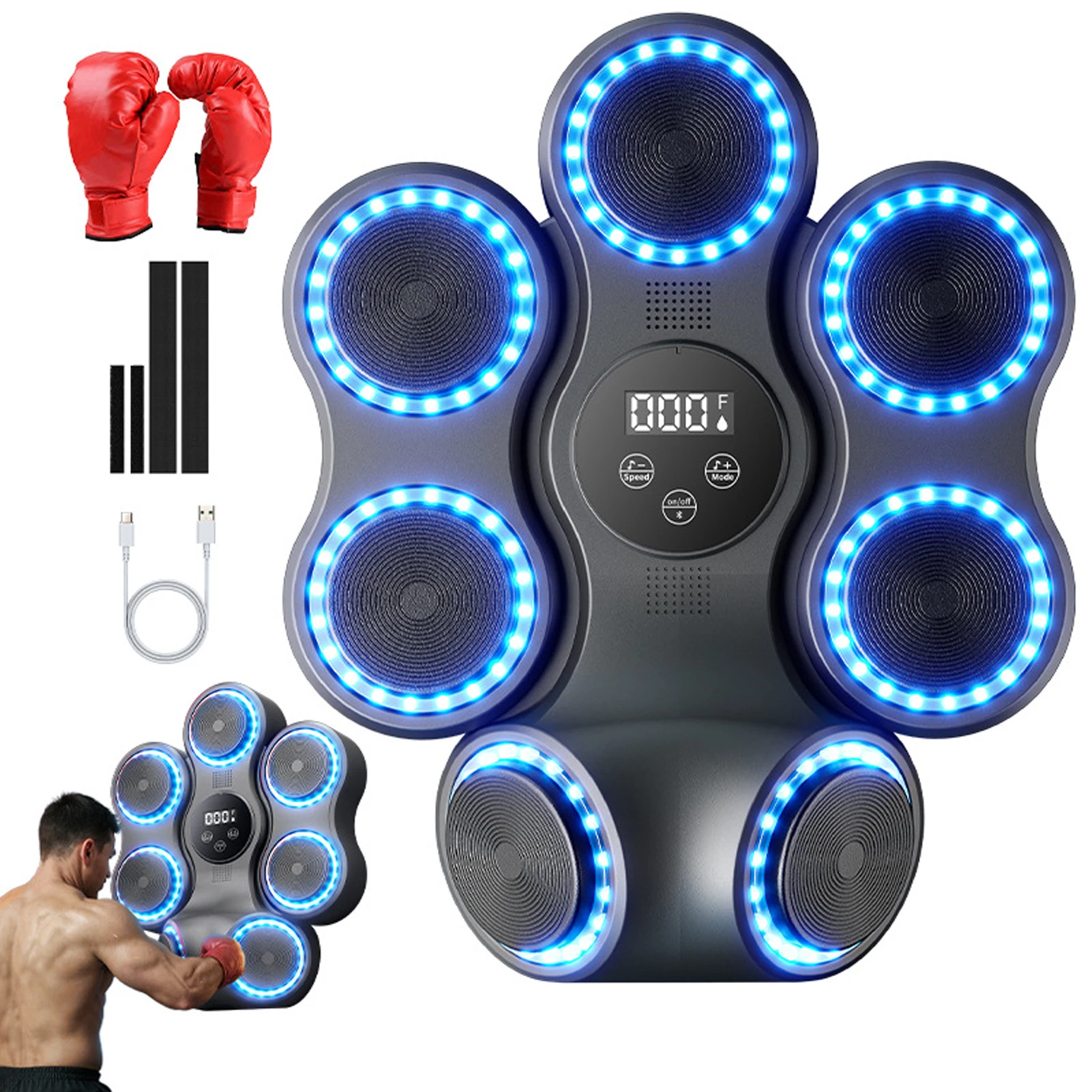 Máquina de boxeo inteligente con música y diana LED