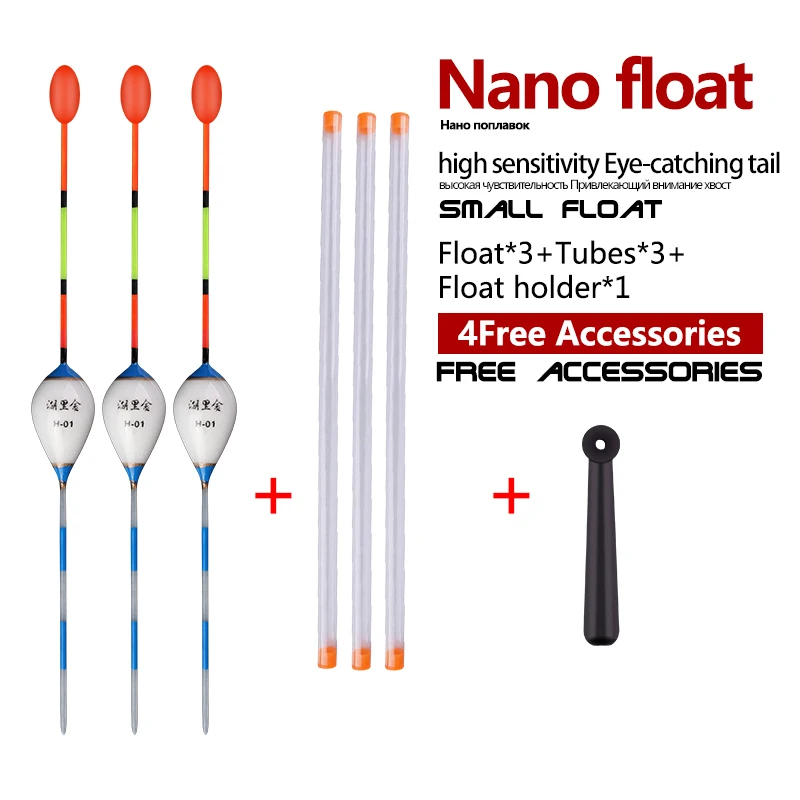 Juego de 3 nano flotadores con tubos y soporte para pesca