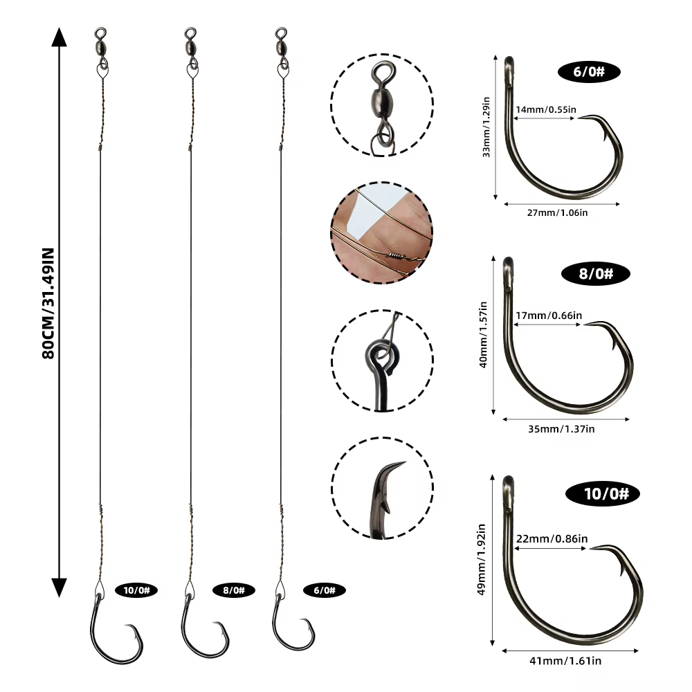 Líder de Acero ZYZHE – Juego 4 Hilos con Anzuelo Circular para Pesca - imagen 5
