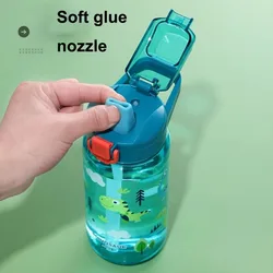 Botella de agua dinosaurio con pajita de silicona antifugas