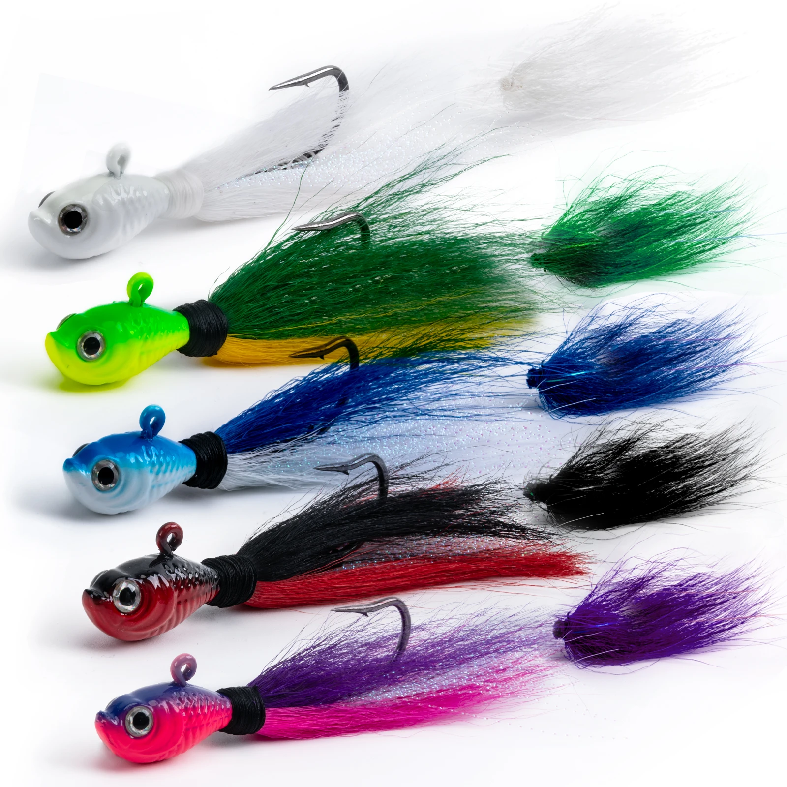 Cabezal jig Goture Bucktail con ojos 3D y textura realista
