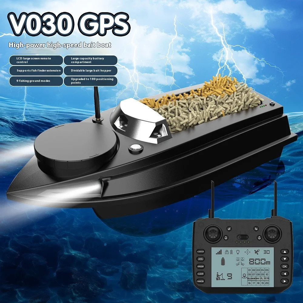 Barco con cebo GPS de 800 m en acción
