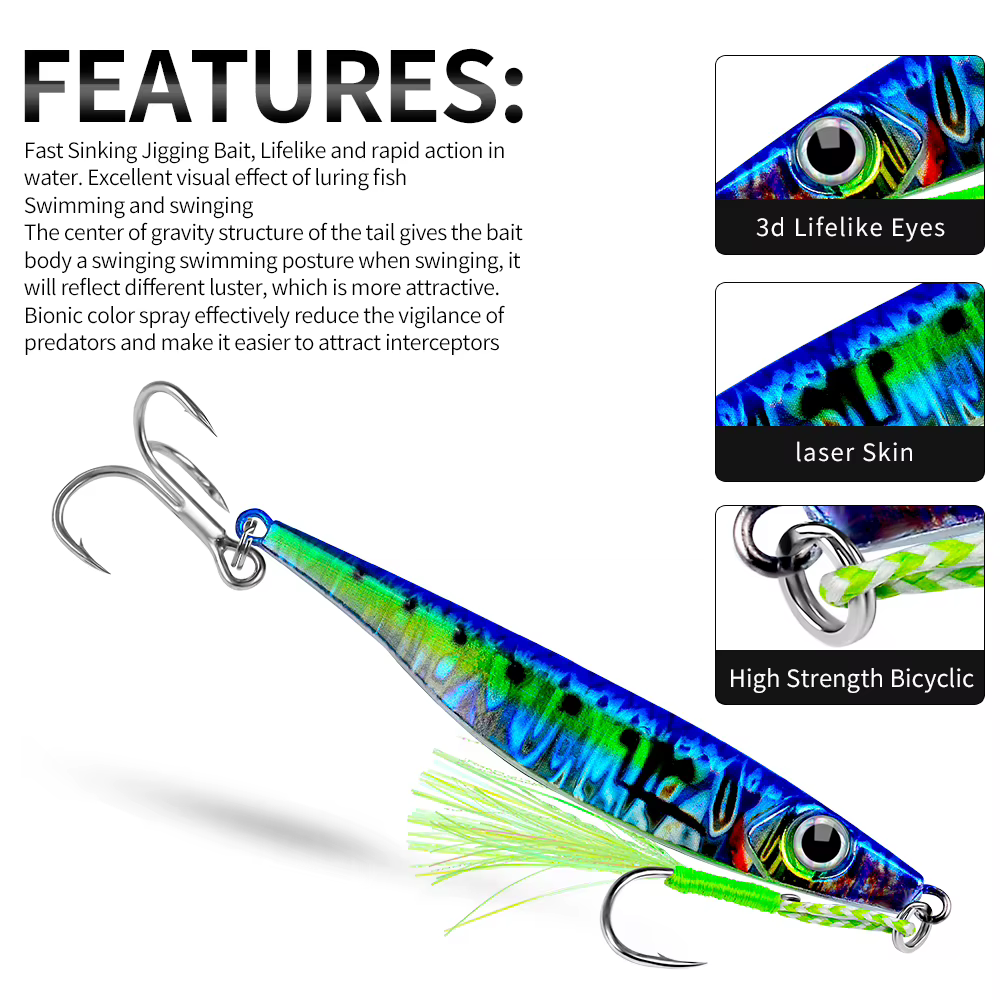 PROBEROS Señuelo metálico hundimiento rápido 3D – Pesca 10‑40 g - imagen 4