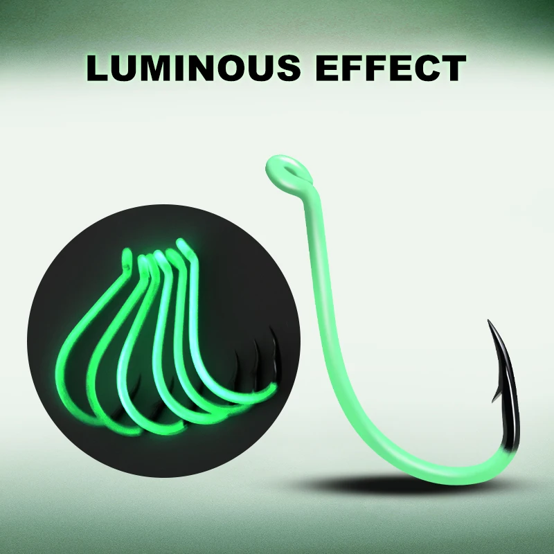 Anzuelos Pulpo Offset Verde Luminoso – Alto carbono para agua salada y dulce - imagen 4