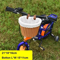 Cesta delantera de bicicleta ratán y mimbre con correa para manillar