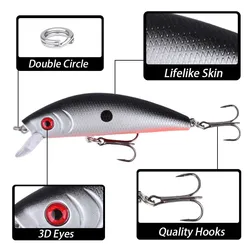 Crankbait Minnow con ojos 3D, wobbler para cebo duro