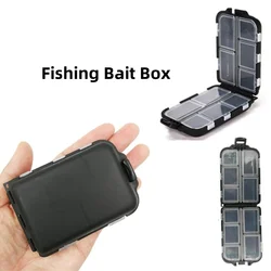 Caja de pesca negra con compartimentos para señuelos y anzuelos