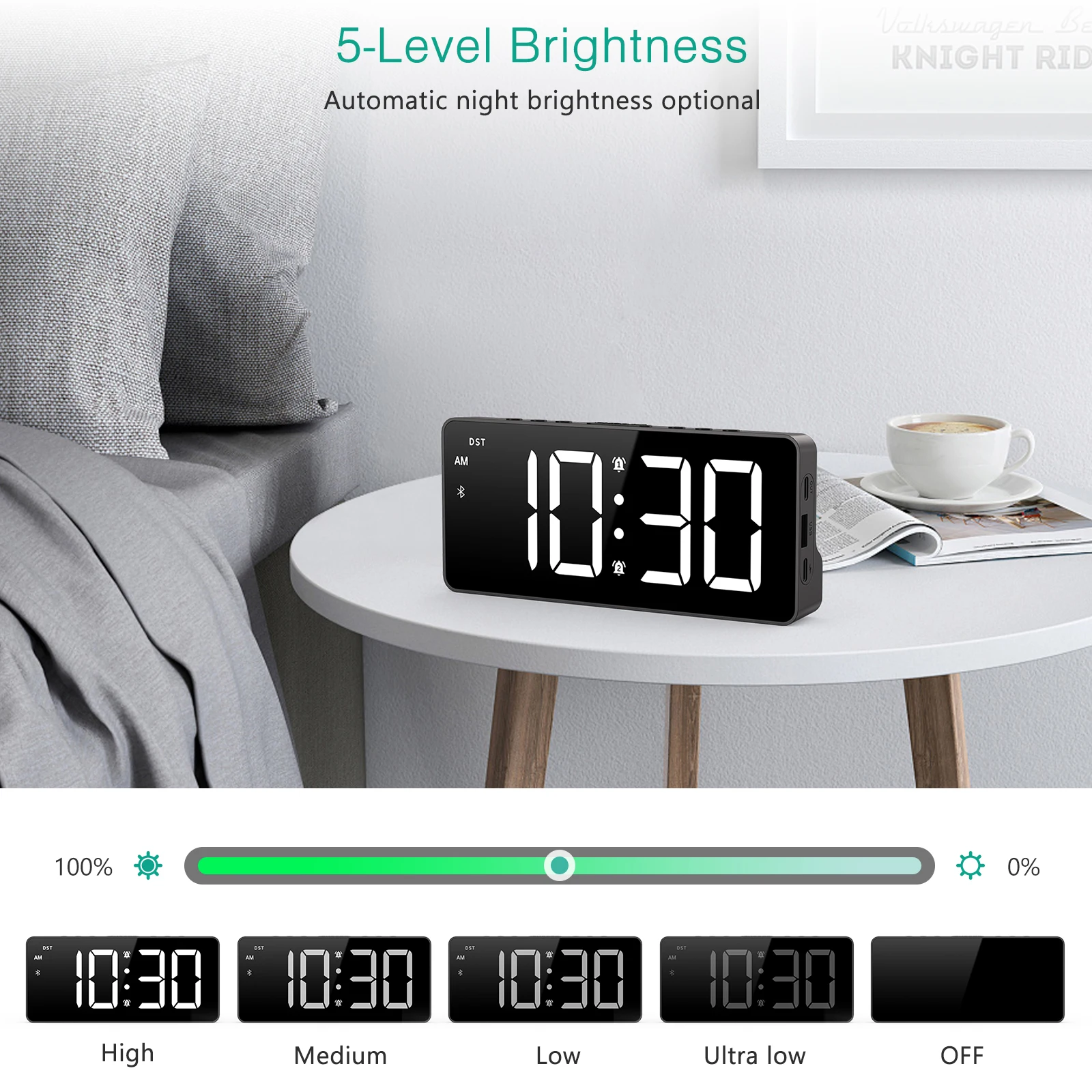 Reloj despertador digital ORIA LED 7" con Bluetooth y sincronización automática - imagen 2