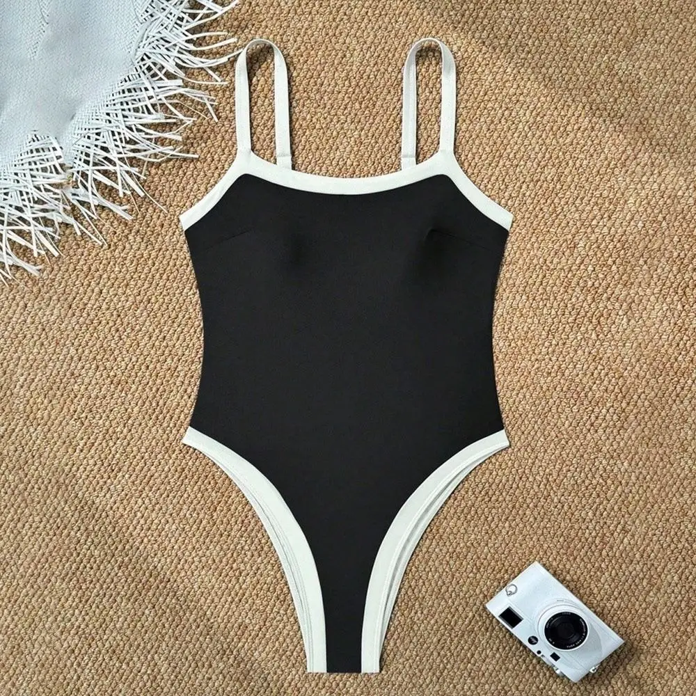 Bañador vintage de corte alto con tirantes finos acolchado sexy - imagen 3