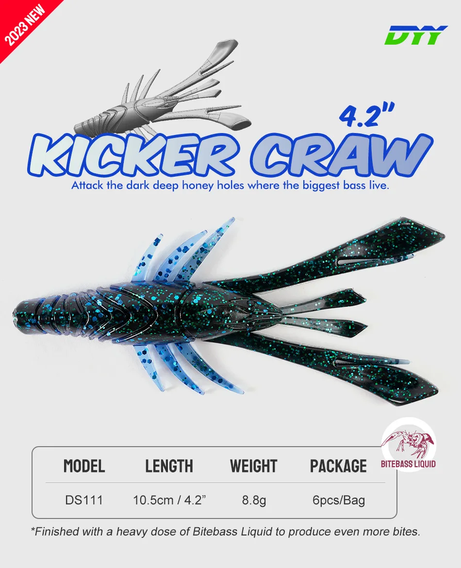 Señuelo Kicker Craw en vista lateral con garras extendidas