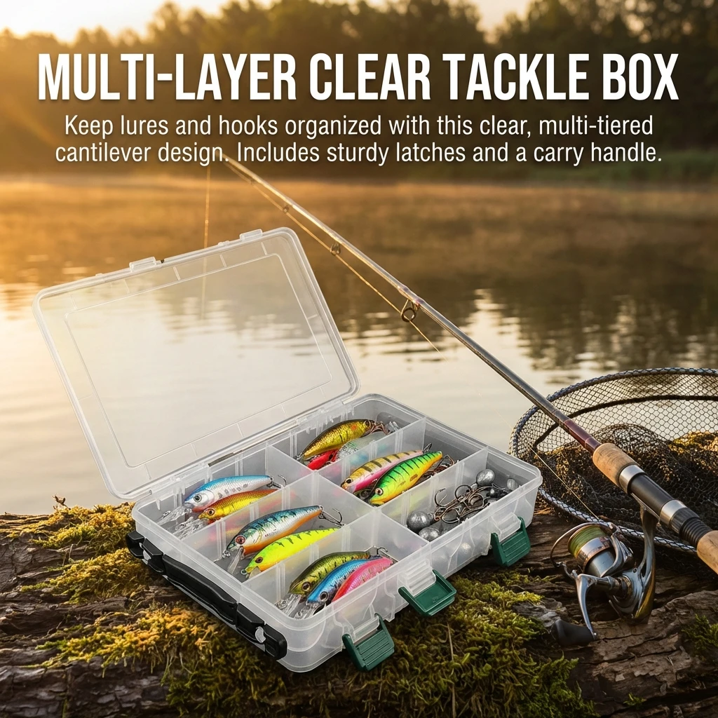 Caja de pesca doble capa con asa y organizador para señuelos - imagen 4