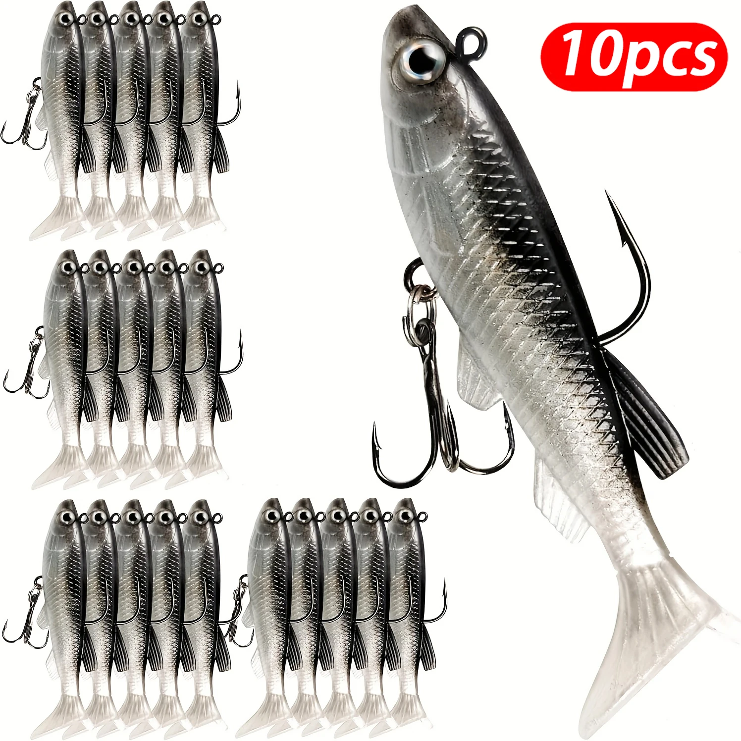 Señuelos blandos de hundimiento cola en T con jig head para lubina y lucio - imagen 3