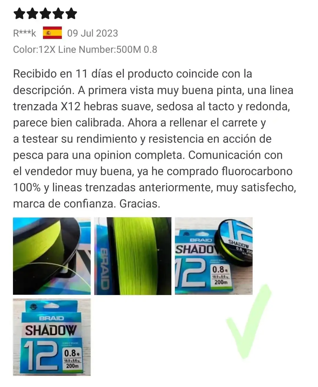 Bobina de sedal ZUKIBO mostrando el detalle del trenzado de 8 hebras