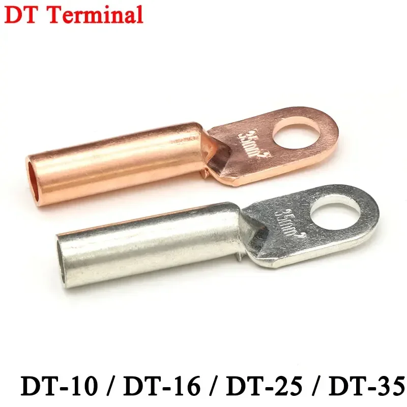 Terminal tubular de cobre estañado para cable, con orificio para perno