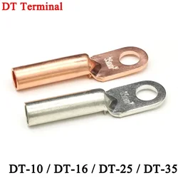 Terminal tubular de cobre estañado para cable, con orificio para perno