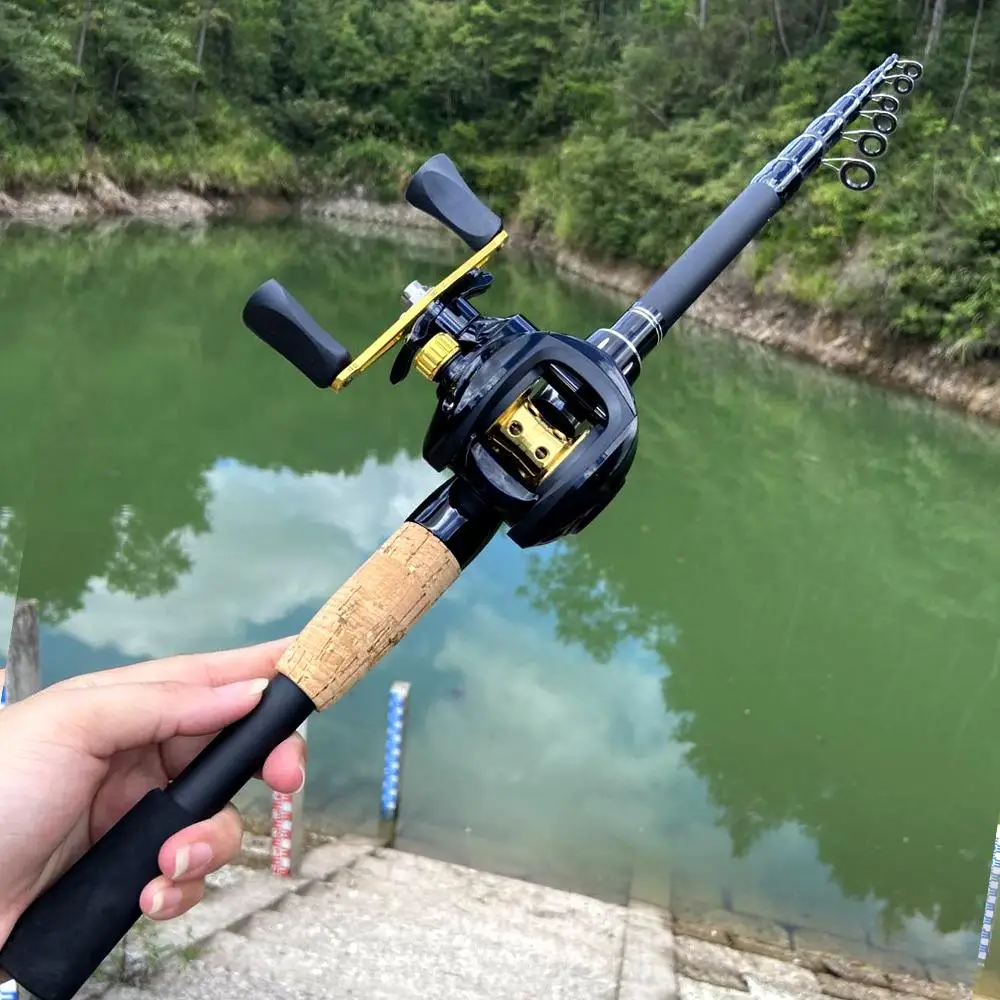 Combo caña telescópica súper ligera y compacta con carrete baitcasting