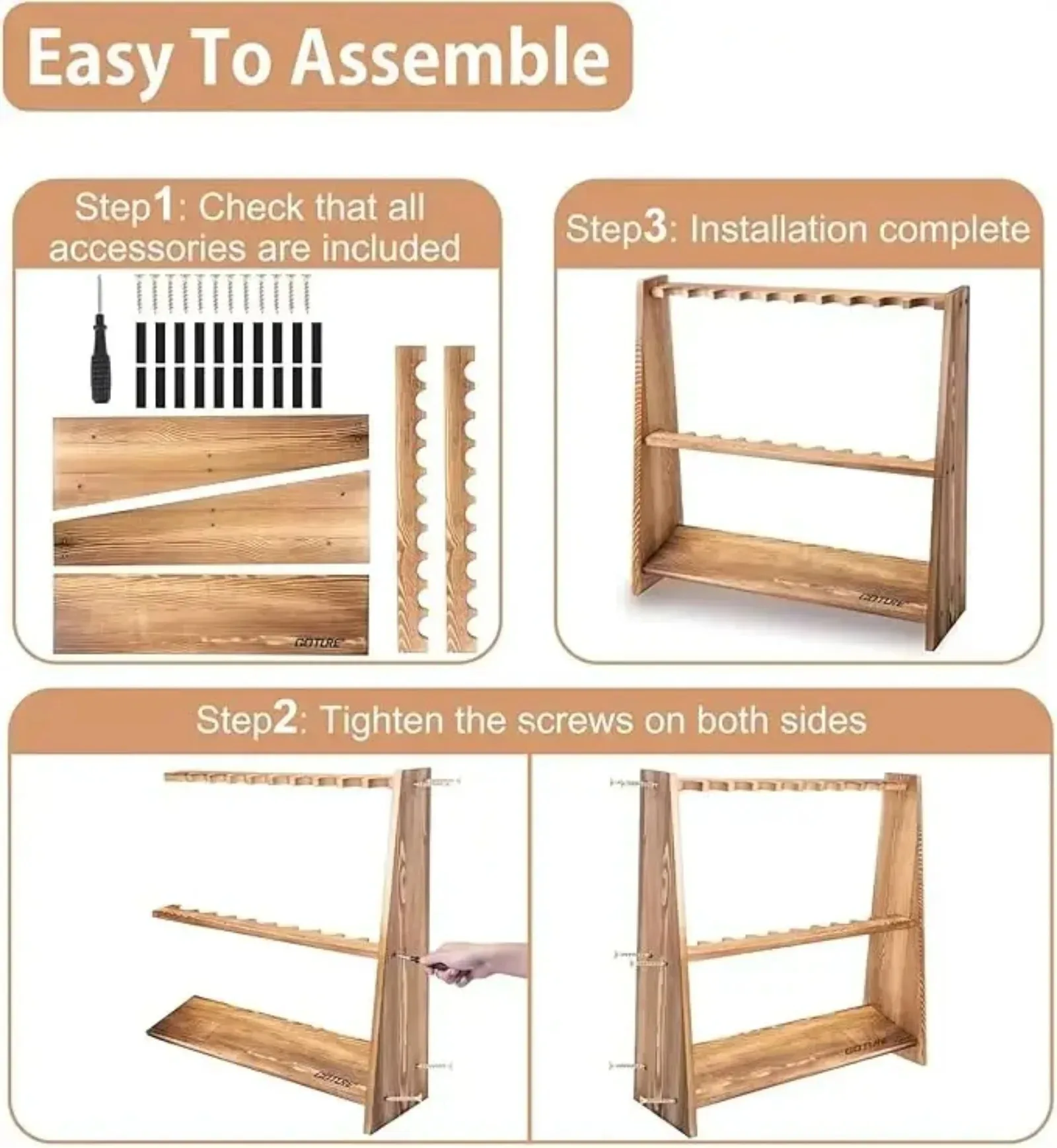 Soporte para cañas de pescar de madera con ranuras desmontable - imagen 5