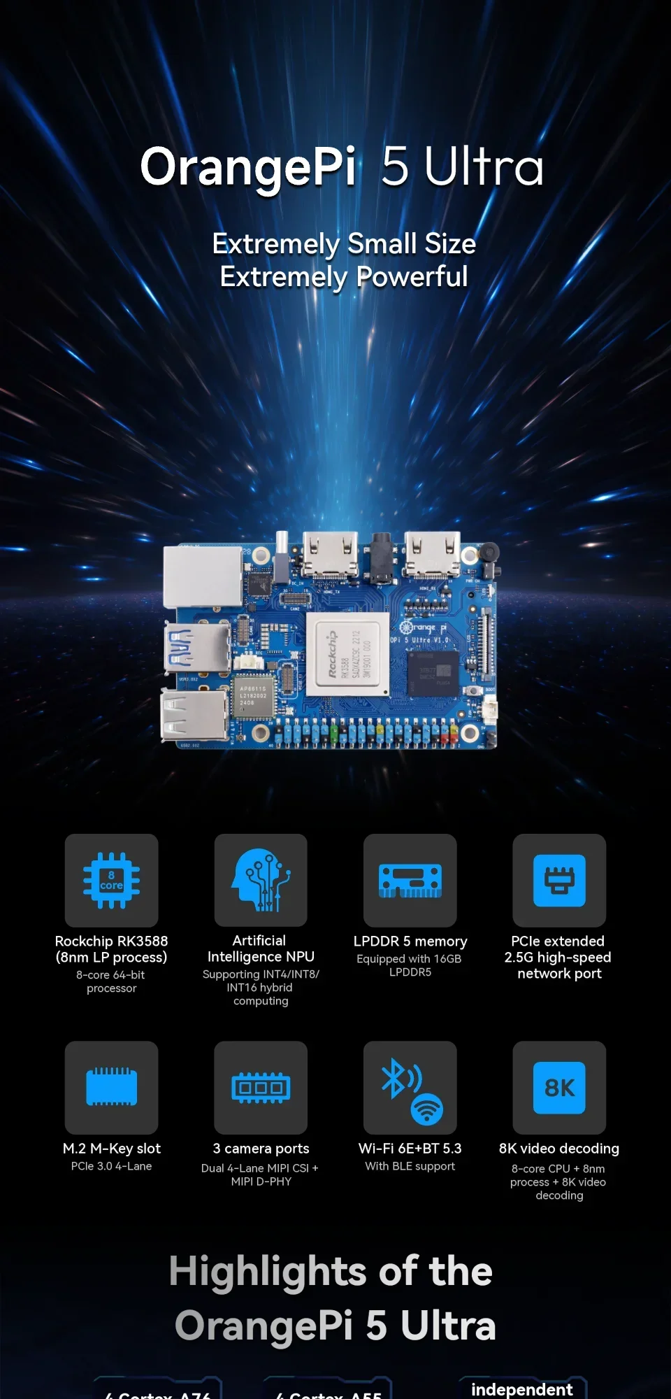 Placa Orange Pi 5 Ultra con RK3588 y opciones de RAM