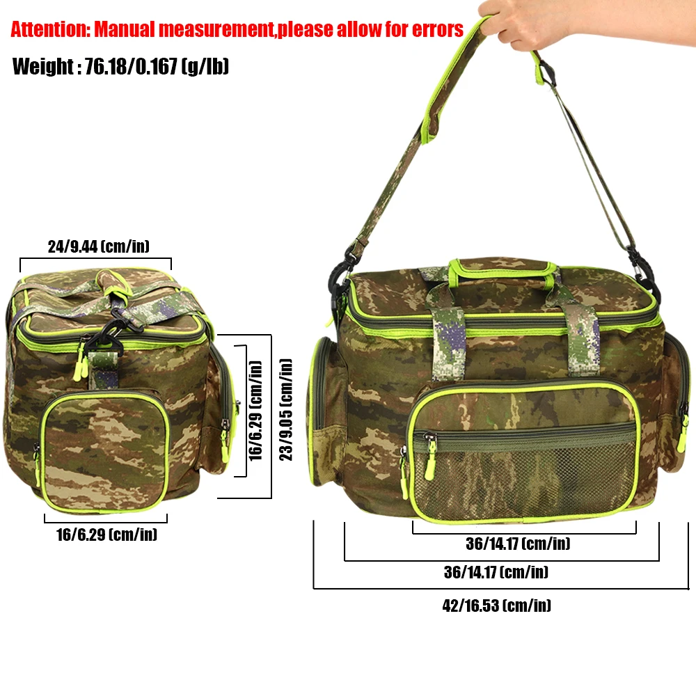 JOSBY bolsa de pesca multifuncional para cebo y equipo, gran capacidad